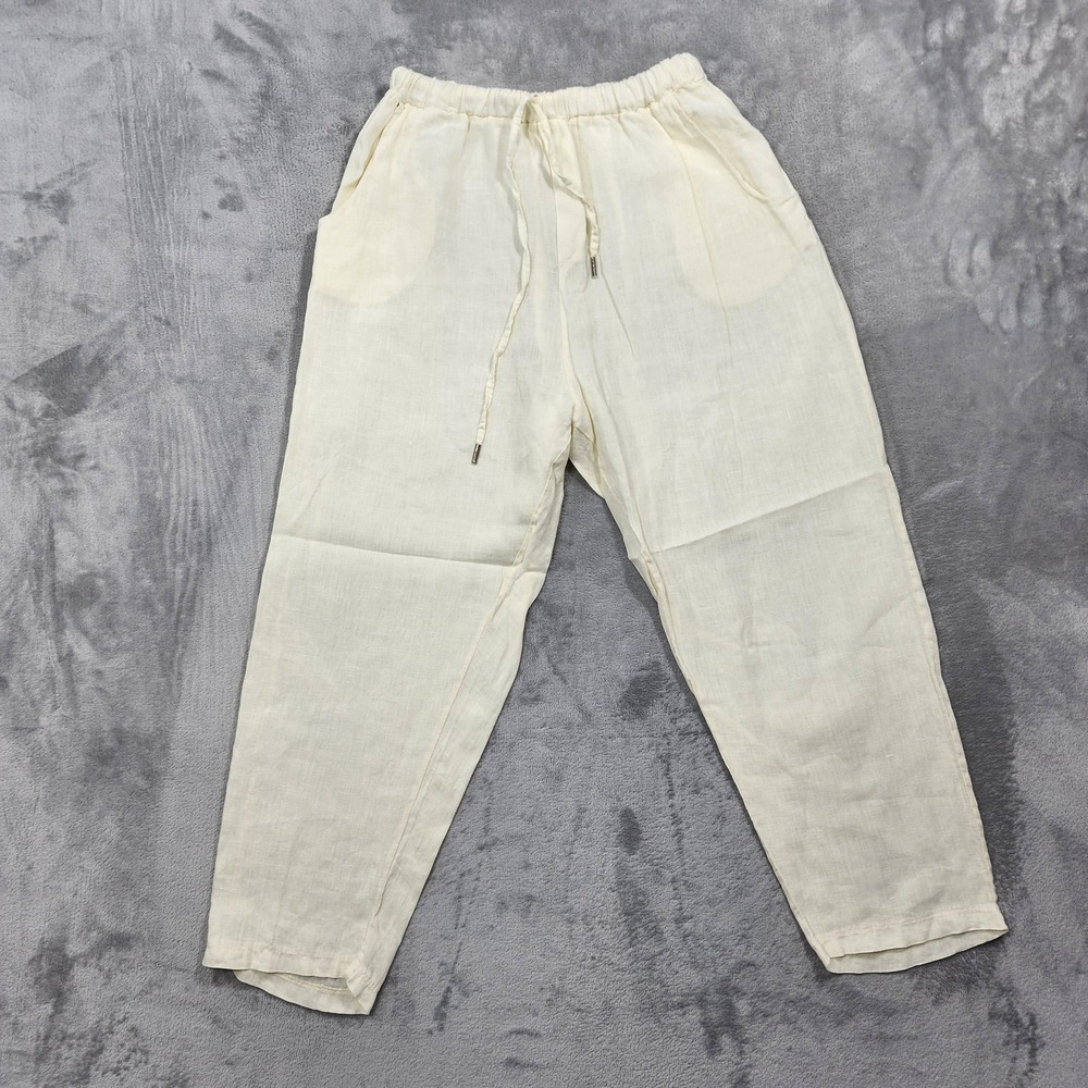 Le Paris Petit Pants Womens XL Ivory Linen Pull On Crop Relaxed Drawstring Boho